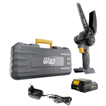 MOTOSSERRA / CORTADOR DE GALHOS 21V SABRE DE 6" 15CM COM UMA BATERIA DE 2AH, CARREGADOR BIVOLT E MALETA K21 S01 - WAP