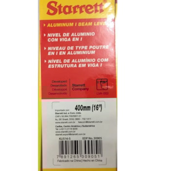 NIVEL ALUMINIO I-BEAM STARRETT 400 MM - KLIS16-S STARRETT NIVEL ALUMINIO I-BEAM STARRETT 400 MM - KLIS16-S STARRETT