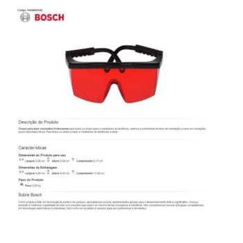 ÓCULOS DE VISUALIZAÇÃO A LASER - 1608M0005B BOSCH