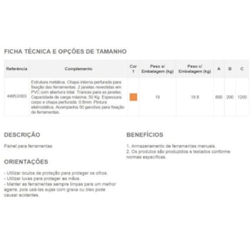 Painel Organizador  Para Ferramentas 44953/003 Tramontina Painel Organizador  Para Ferramentas 44953/003 Tramontina