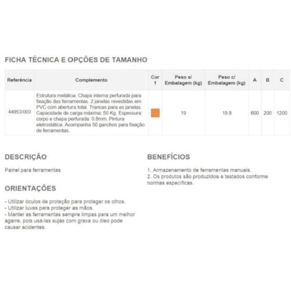 Painel Organizador  Para Ferramentas 44953/003 Tramontina Painel Organizador  Para Ferramentas 44953/003 Tramontina