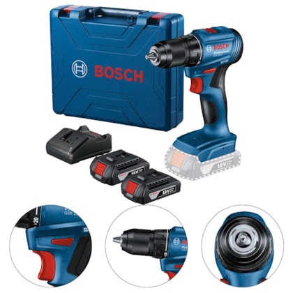 PARAFURADEIRA  E FURADEIRA 1/2" 13MM 18V 50NM BRUSHLESS GSR 185LI COM 2 BATERIAS E CARREGADOR - BOSCH PARAFURADEIRA  E FURADEIRA 1/2" 13MM 18V 50NM BRUSHLESS GSR 185LI COM 2 BATERIAS E CARREGADOR - BOSCH