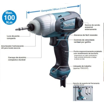 PARAFUSADEIRA DE IMPACTO 6,35MM 1/4" -  TD0101 MAKITA PARAFUSADEIRA DE IMPACTO 6,35MM 1/4" -  TD0101 MAKITA