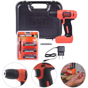 PARAFUSADEIRA E FURADADEIRA A BATERIA + 31 ACESSÓRIOS LD008K31 BLACK + DECKER