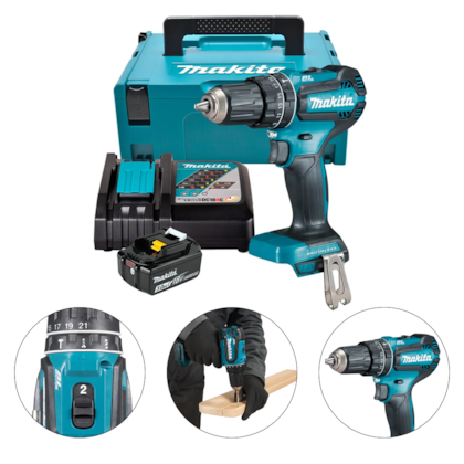 PARAFUSADEIRA / FURADEIRA DE IMPACTO 1/2" 60NM 18V BRUSHLESS COM 1 BATERIA 3AH + CARREGADOR BIVOLT E MALETA - MAKITA