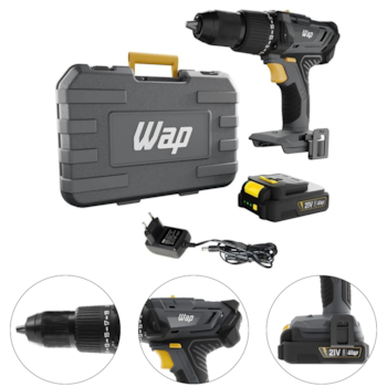 PARAFUSADEIRA / FURADEIRA DE IMPACTO 1/2" 60NM 21V COM UMA BATERIA DE 2AH, CARREGADOR BIVOLT E MALETA K21 ID03 - FW009462 WAP