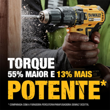 PARAFUSADEIRA / FURADEIRA DE IMPACTO 1/2" 65NM 20V BRUSHLESS COM 1 BATERIA 2AH + CARREGADOR BIVOLT E BOLSA - DCD7781D1 DEWALT