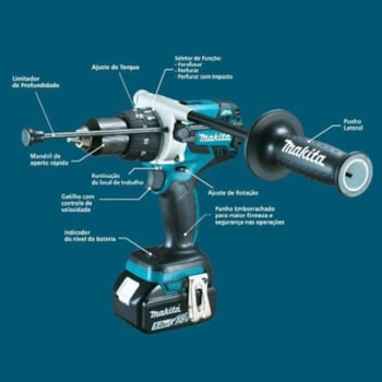 PARAFUSADEIRA/FURADEIRA DE IMPACTO A BATERIA - DHP481RFE MAKITA