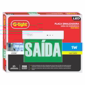 PLACA DE SINALIZAÇÃO SAÍDA DE EMERGÊNCIA LED VERDE FACE ÚNICA 1W 6500K AUTOVOLT - 200.22.0031-0 G-LIGHT PLACA DE SINALIZAÇÃO SAÍDA DE EMERGÊNCIA LED VERDE FACE ÚNICA 1W 6500K AUTOVOLT - 200.22.0031-0 G-LIGHT