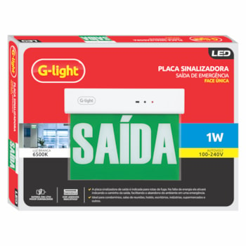 PLACA DE SINALIZAÇÃO SAÍDA DE EMERGÊNCIA LED VERDE FACE ÚNICA 1W 6500K AUTOVOLT - 200.22.0031-0 G-LIGHT