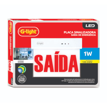 PLACA DE SINALIZACAO SAIDA DE EMERGENCIA LED VERMELHO FACE UNICA 1W 6500K AUTOVOLT - 200.22.0030-0 G-LIGHT