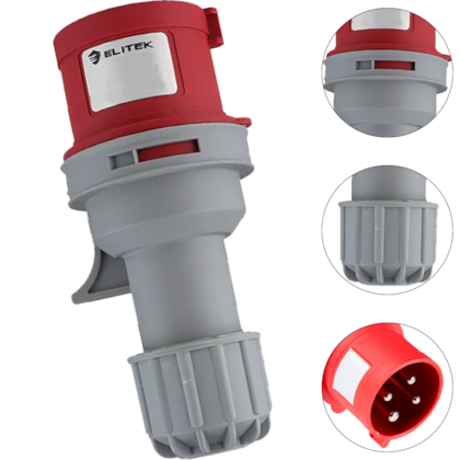 PLUG INDUSTRIAL 16A 4P (3P+T) 9H VERMELHO IP44 EPI163P380 - 1964 ELITEK