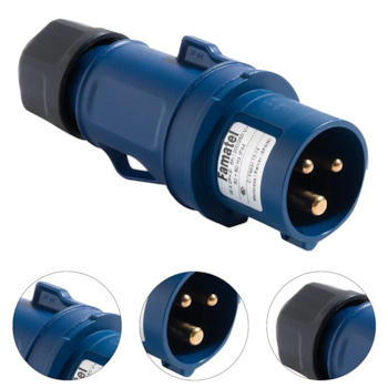 PLUG INDUSTRIAL SPEED PRO IP44 16A 3P (2P+T) 6H 220V AZUL - 13200 FAMATEL