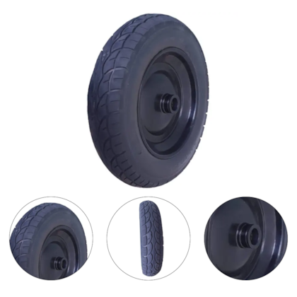 PNEU/RODA MACICA PARA CARRINHO DE MAO PU 3.25-8 EVT COM ROLETE EIXO DE 1" EM METAL - BULL MASTER / BUFFALO