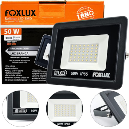 REFLETOR LED 50W 6500K PRETO BIVOLT FX - LED38.22 FOXLUX