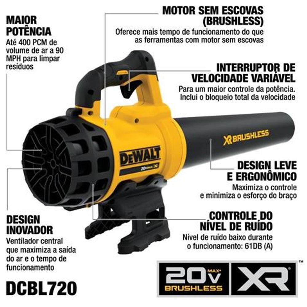 SOPRADOR DE FOLHAS 20V SEM BATERIA DCBL720B DEWALT HBR Flex