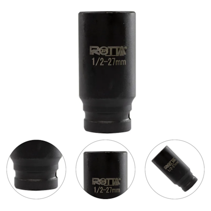 SOQUETE DE IMPACTO LONGO ENCAIXE DE 1/2" SEXTAVADO 27MM - ROTTA