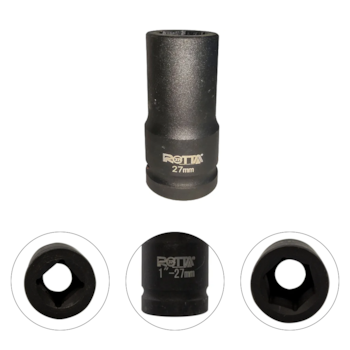 SOQUETE DE IMPACTO LONGO ENCAIXE DE 1" SEXTAVADO 27MM - ROTTA