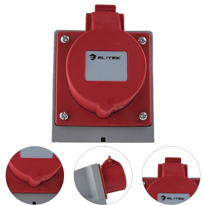 TOMADA INDUSTRIAL DE SOBREPOR 16A 4P (3P+T) 9H VERMELHA IP44 ETSI163P380 - 2001 ELITEK